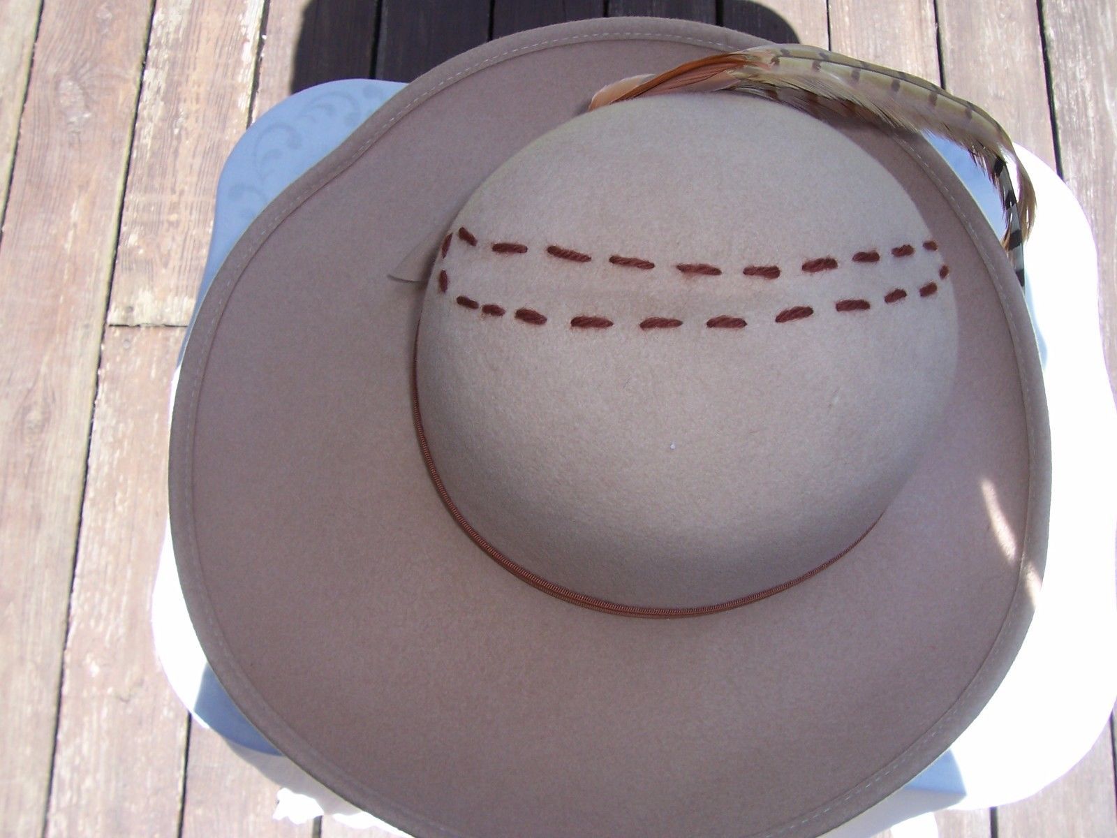 Vintage Camel Colored Ladies Hat Feather Accent Women's Hats