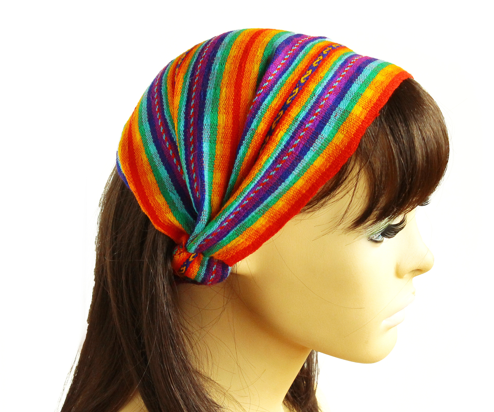 Rainbow Peruvian ethnic Woven Turban Headband, Head Wrap, wide boho