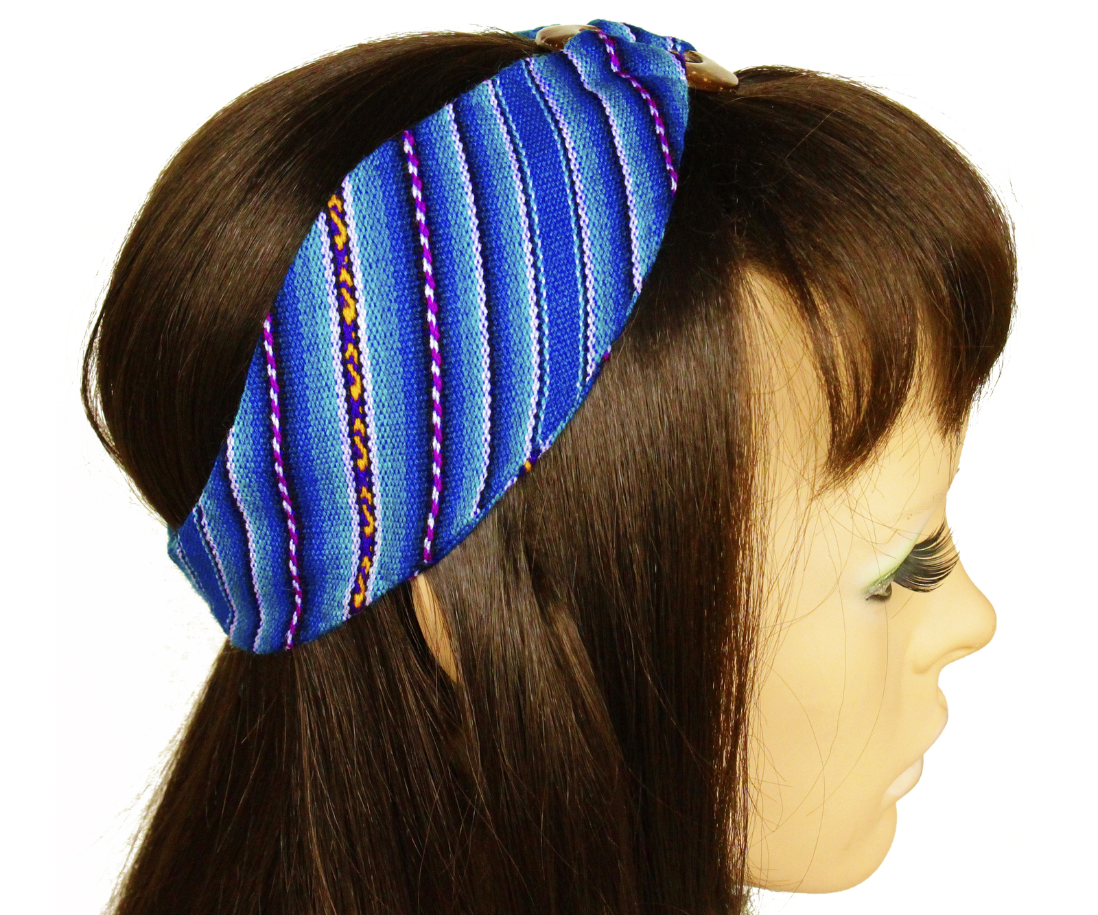 Blue Peruvian Woven Ethnic Headband, Head Wrap, boho headband, wide