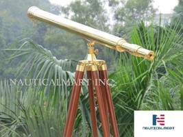 40-inch Clear Coated Solid Floor Standing Brass Harbormaster Telescope on a Maho