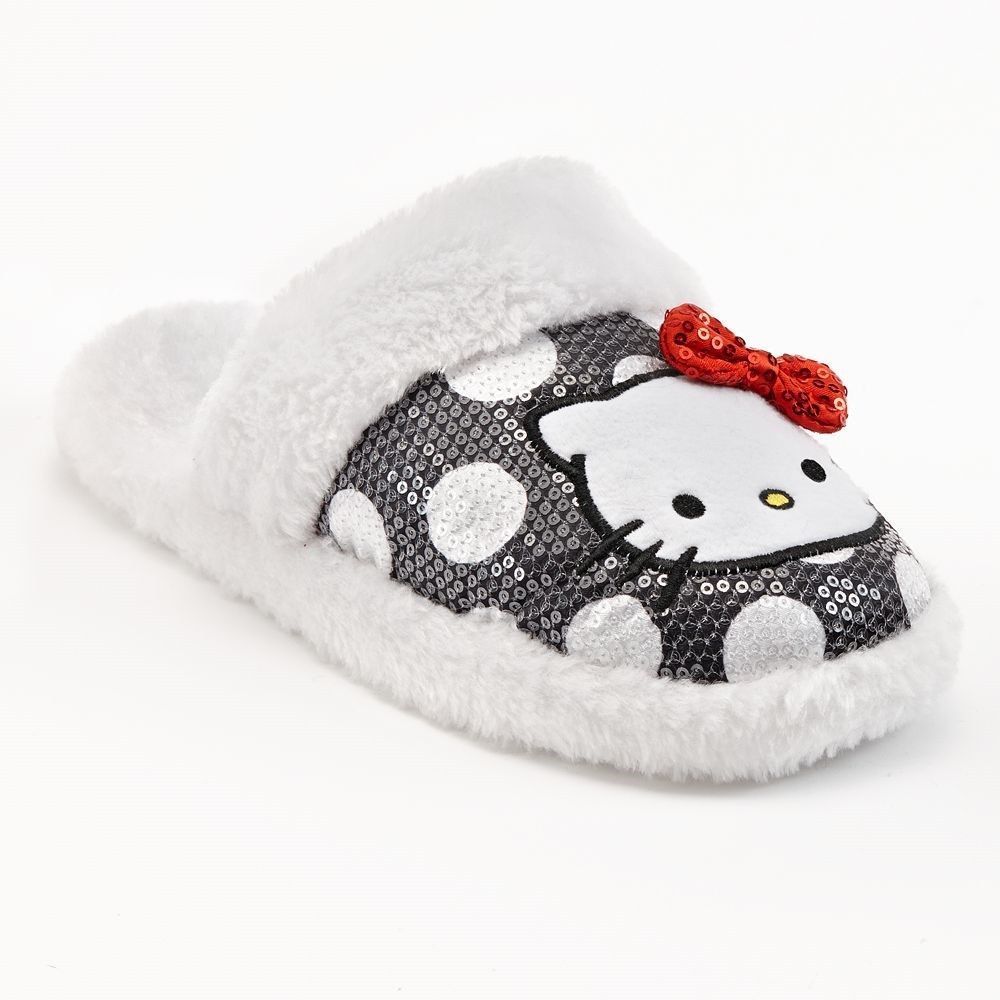 Hello Kitty Plush Dotted Sequin Slippers Womens Juniors 5/6 7/8 NWT
