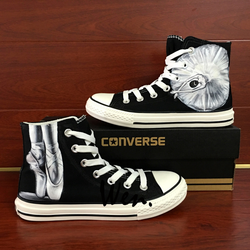 Converse All Star Ballet Dancer Custom Design Hand Painted Shoes Black Sneakers