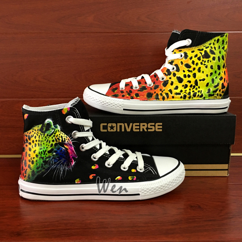 Original Design Hand Painted Shoes Converse Colorful Leopard Print Canvas Shoes