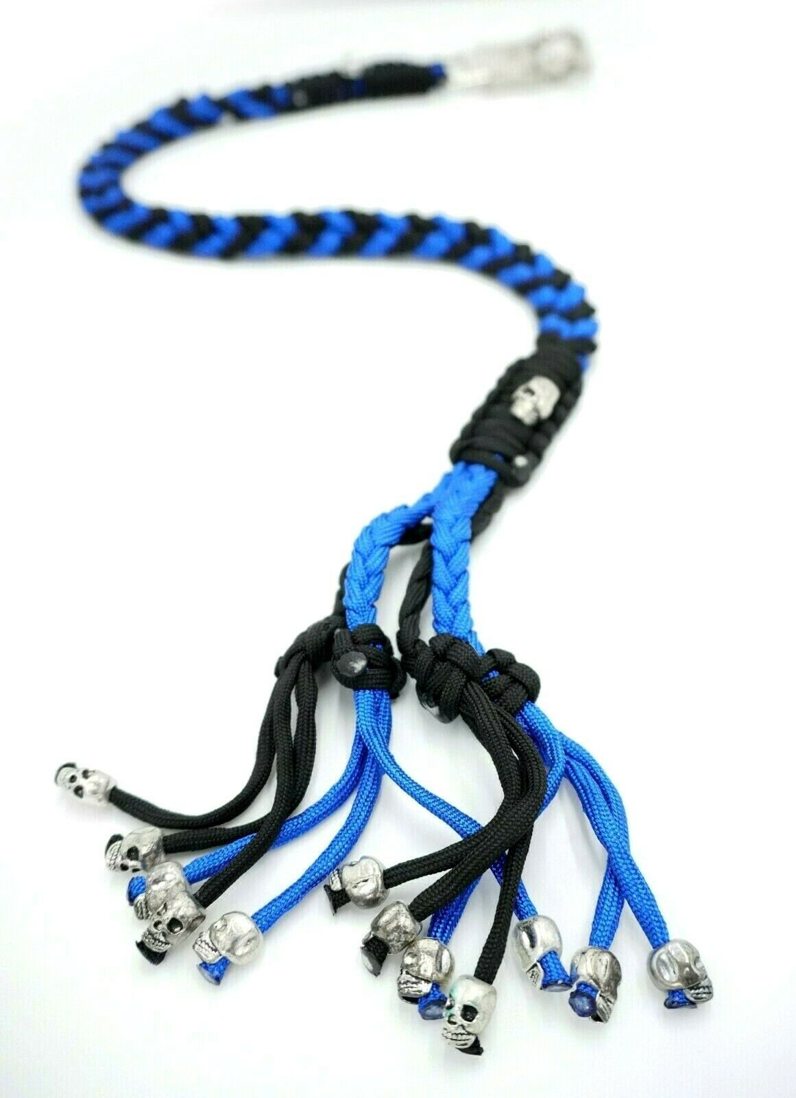 Paracord Motorcycle Biker Whip Get Back whip Metal Skulls 36" BLUE