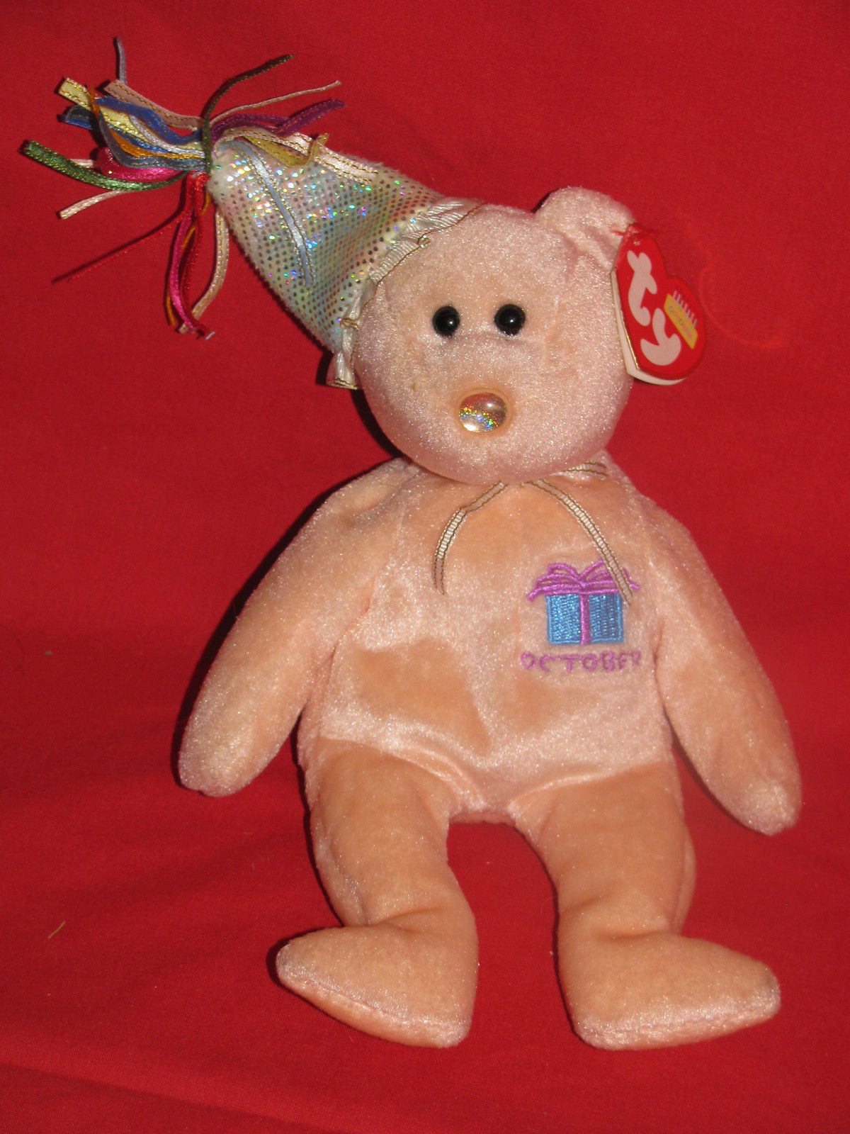 BEANIE TY BABY OCTOBER BIRTHDAY 2002 PINKPEACHBIRTHDAY HAT POLY & PE
