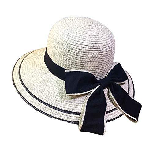 PANDA SUPERSTORE Women Wide Brim Sun Hats Straw Hats Foldable Bucket Hat Bowtie