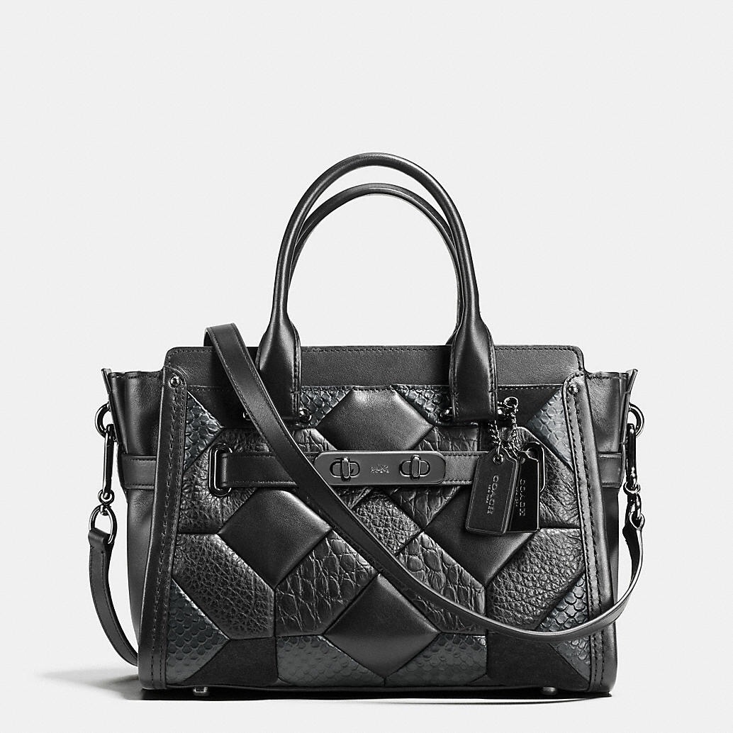Coach Swagger 27 Dark Gunmetal/Black ExoticEmbossed Leather ZipTop