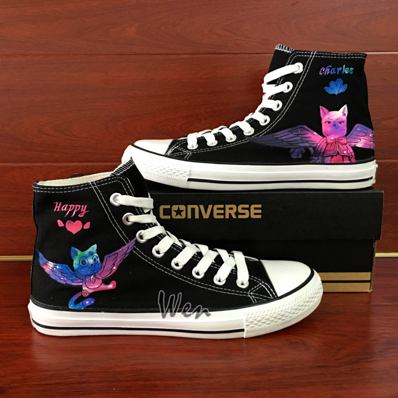 Galaxy Fairy Tail Happy Cat Design Unisex Converse All Star Hand Painted Shoes