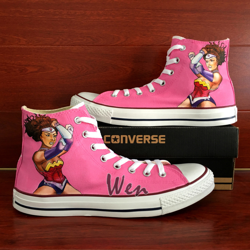 Pink Converse All Star Hand Painted Shoes Wonder Woman Men Women's Sneakers