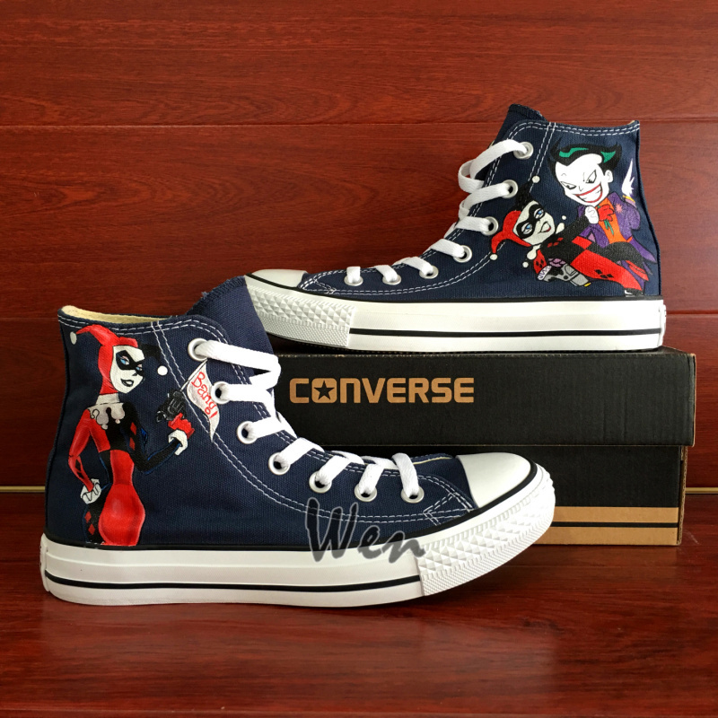 Sneakers Blue Converse All Star Joker Harley Quinn Design Hand Painted Shoes