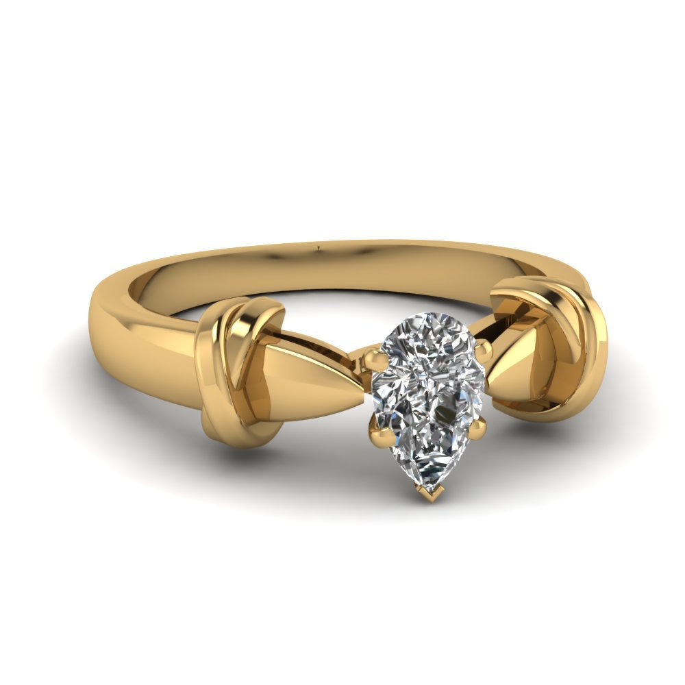 Samsfashion - 0.65 ct pear shaped cubic zirconia dual knot engagement ring 18k yellow gold fn