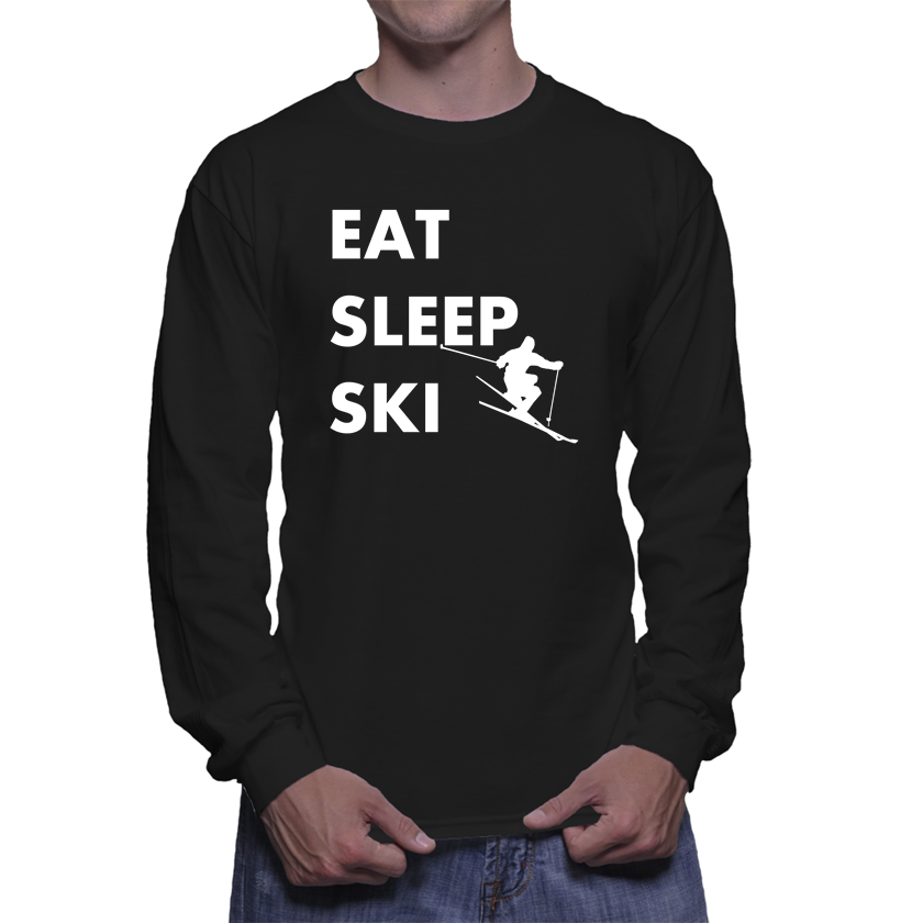 Eat Sleep Ski Skiing Long Sleeve T-Shirt - T-Shirts, Tank Tops