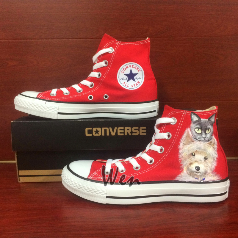 Red Converse All Star Sneakers Pets Cat Dog Original Design Hand