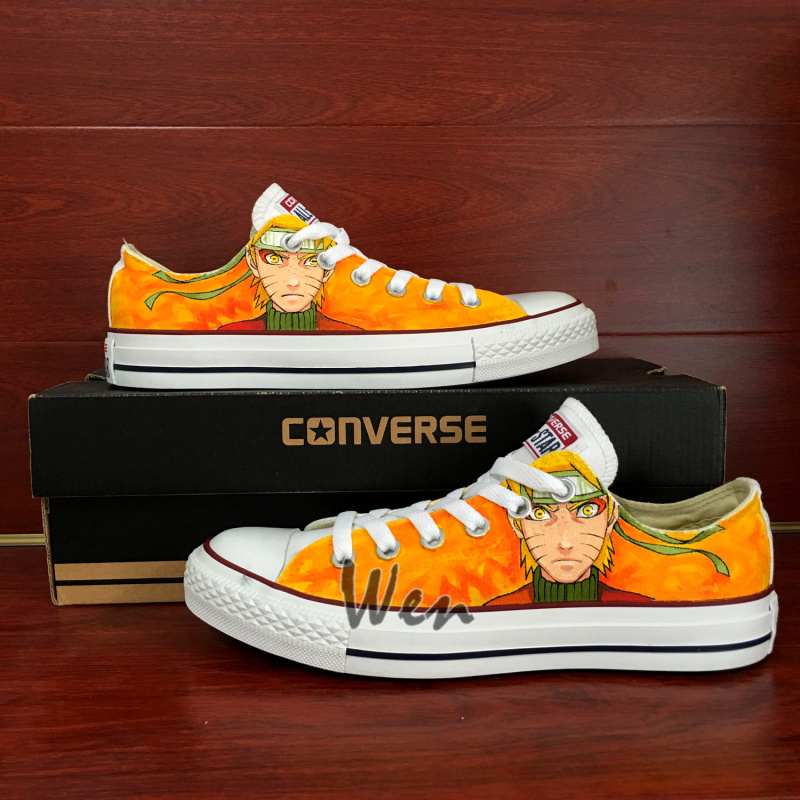 Low Top Orange Converse All Star Sneaker Anime Uzumaki Naruto Hand Painted Shoes