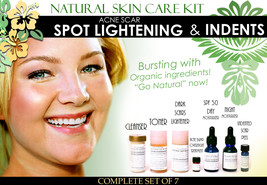 Natural Skin Care Kit For Acne Scar Spot Lightening and Pitted Scars Set of 7 - $190.99