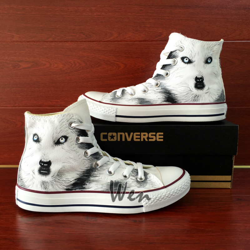 Wolf Original Design Converse All Star Men Women's Hand Painted Shoes White