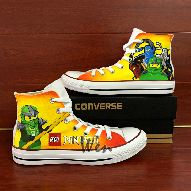 Unisex Converse All Star Hand Painted Shoes Lego Ninjago Yellow Sneakers Child