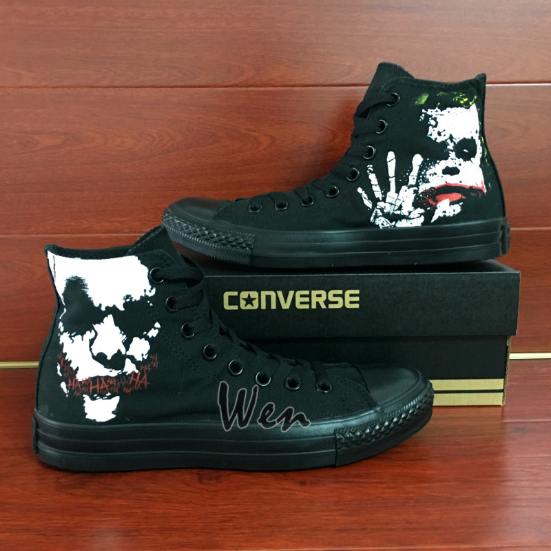All Black Sneakers Men Women's Converse All Star Joker Custom Hand Painted Shoes