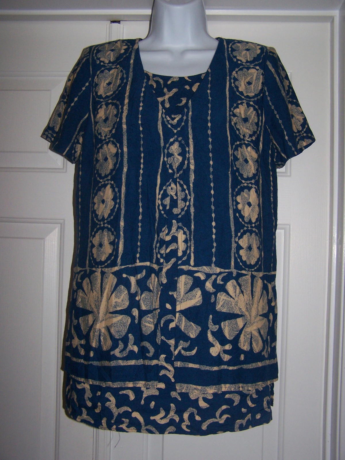 Saint Tropez West Dress 6 Blue/Tan Floral Pattern Short