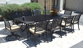Nassau 10 person cast aluminum patio dining set rectangle outdoor table 46 x 120 image 1