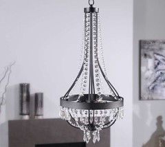Chandelier Black Hanging Iron & Clear Glass Accents Cottage Urban 24.8" High