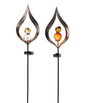 Solar Bird Garden Stake Set of 2 Crackle Glass Orb Metal 34.6" High Double Prong image 1
