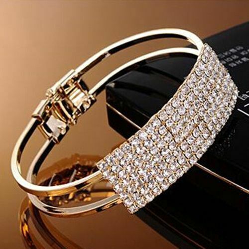 Stainless Steel Women Elegant Bangles Wristband Bracelet Crystal Fashion Jewelry