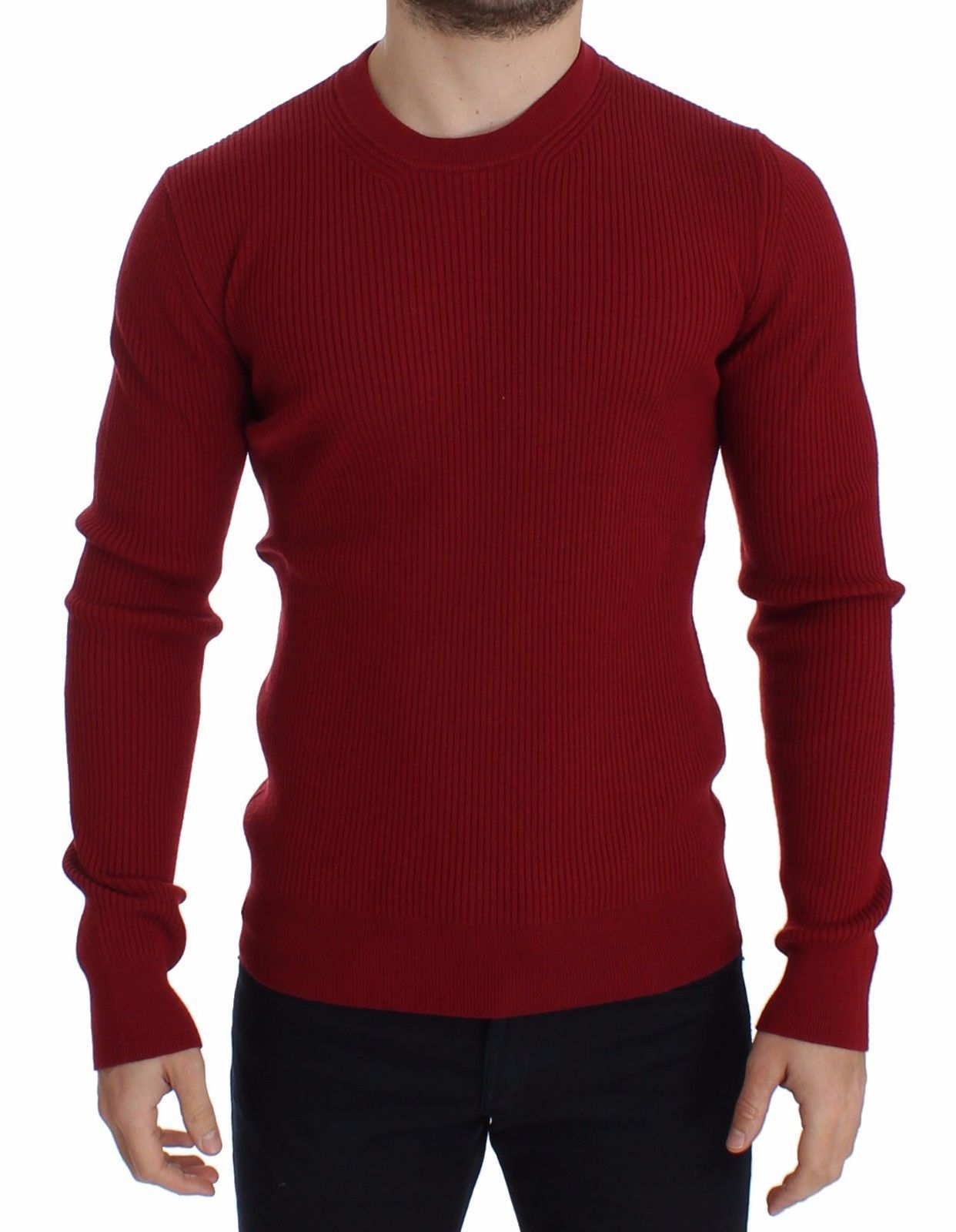 Red Knitted Wool Crewneck Sweater Pullover - Fashion