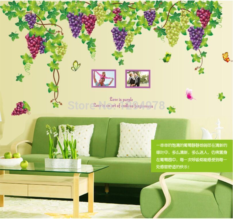 1Set Extra Large Grape Vine Vinyl Wall Stickers With Sofa TV Background Removabl Decals