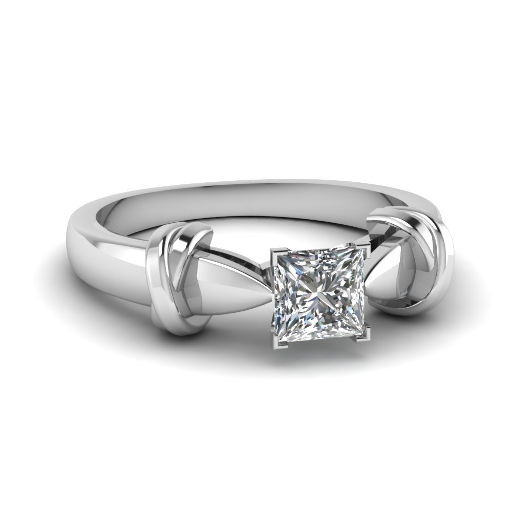 0.65 Ct Princess Cut Cubic Zirconia Dual Knot Engagement Ring 18K White Gold Fn