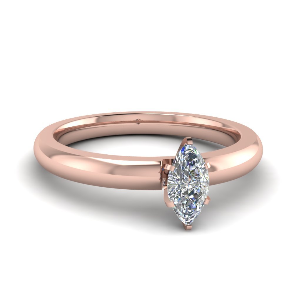 0.50 Ct Marquise Shaped Cubic Zirconia Classic Solitaire Ring 18K Rose Gold Fn