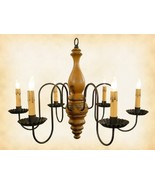 &quot;Anderson&quot; WOOD CHANDELIER - MUSTARD &amp; BLACK 6 Candle Country Light USA ... - $382.15