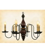 &quot;Anderson&quot; WOOD CHANDELIER - RED RUB w/ MUSTARD 6 Candle Country Light U... - $382.15