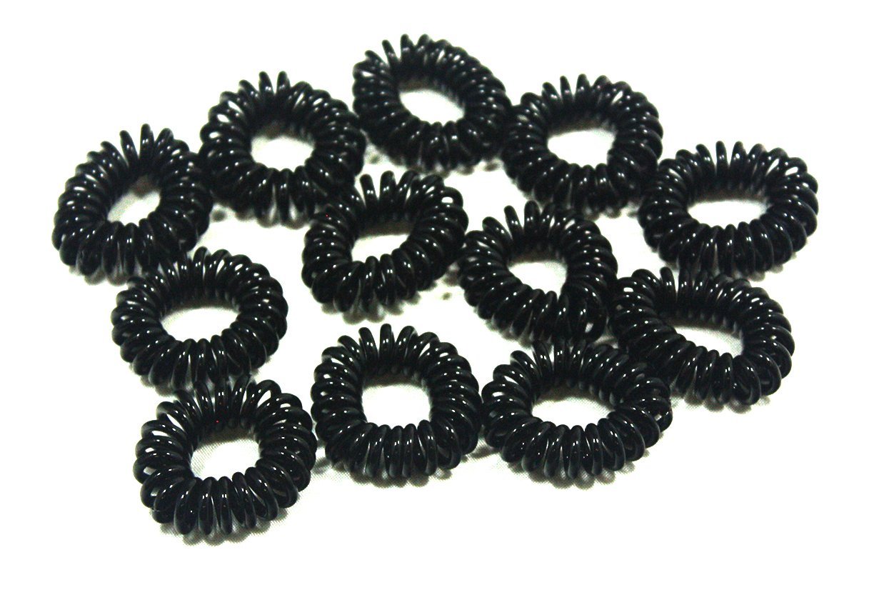 12 Pcs Black Bold Solid Square Rubber Swirl Hair Ties with round edges