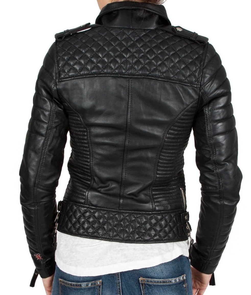 Leather Skin Women Black Padded Diamond Quilted Brando ... (983 x 1155 Pixel)