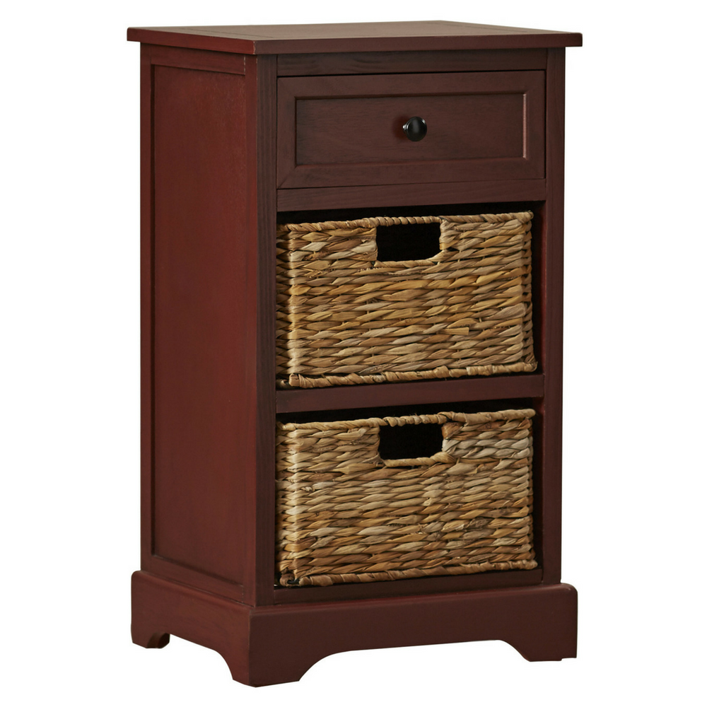 Storage End Table Drawer 2 Baskets Wooden Nightstand 