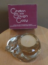 Vintage Avon 1980 SNUG&#39;N COZY kitten GLASS Holder w Candle~Orig BOX - $25.00