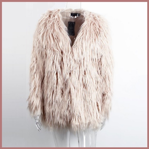 Long Shaggy Hair Blush Pink Angora Sheep Faux Fur Medium Length Coat ...
