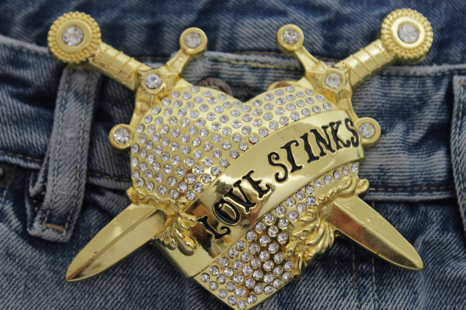 Men Women Pewter Color Metal Belt Buckle Big King Queen Crown Bling Rhinestones