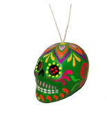 Day of The Dead DOD Sugar Skull Hanging Ceramic Ornament 3&quot; H Green - $19.79