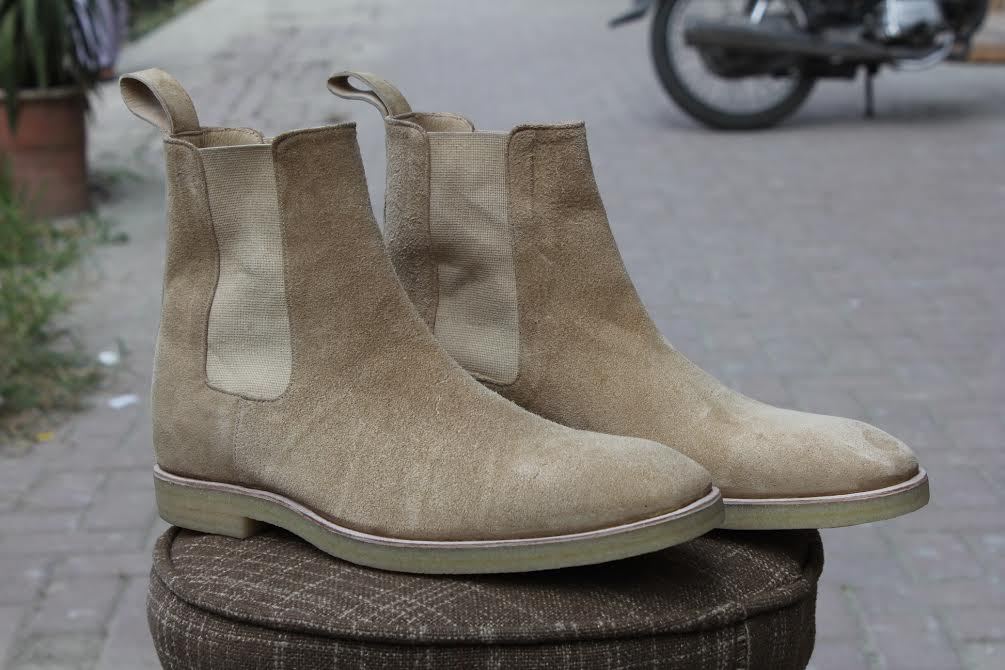 Handmade Mens Beige Color Chelsea Suede Leather Boots, Men Crepe Sole ...