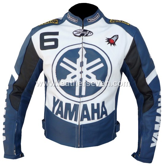 Image of MEN MENS YAMAHA 6 BLUE COWHIDE LEATHER MOTORCYCLE MOTORBIKE BIKER JACKET