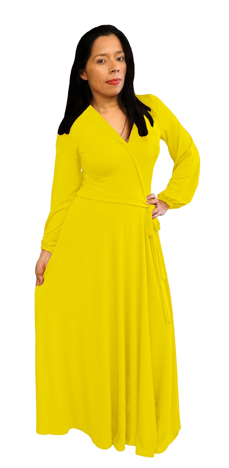Image of DBG Women's Yellow Polyester Long Sleeves Maxi Dress-X