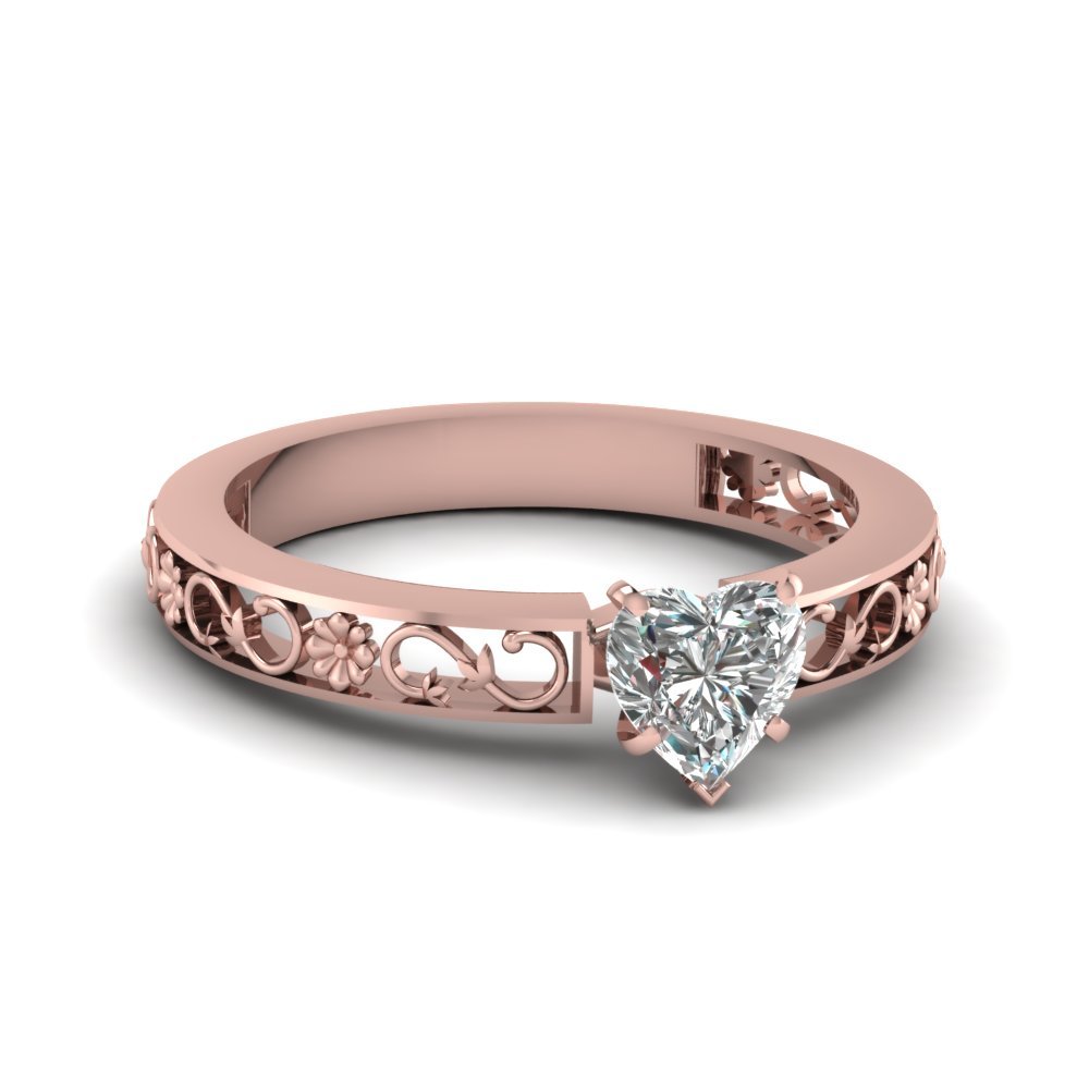 1.00 Ct Heart Shaped Cubic Zirconia Antique Solitaire Ring 18K Rose Gold Plated