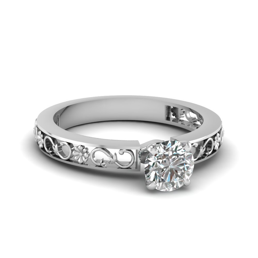1.00 Ct Round Cut Cubic Zirconia Antique Solitaire Ring 18K White Gold Plated