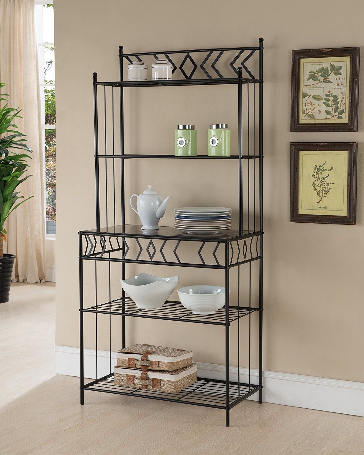 Bakers Rack Kitchen Dining Area Metal Storage Shelves Organization ...