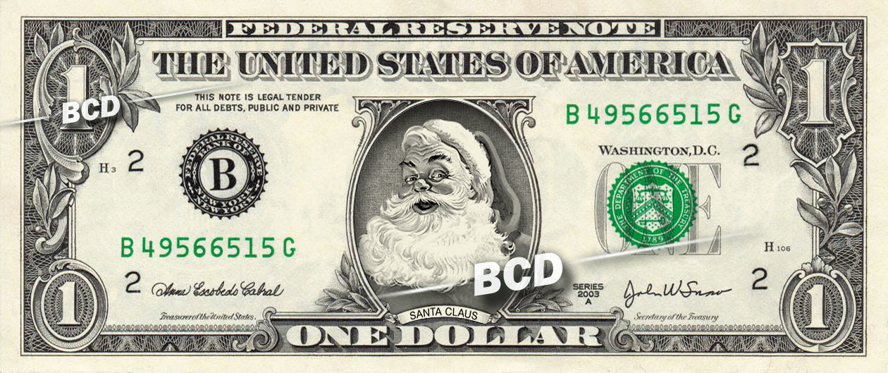 SANTA CLAUS on REAL Dollar Bill Cash Money Collectible Christmas Bank