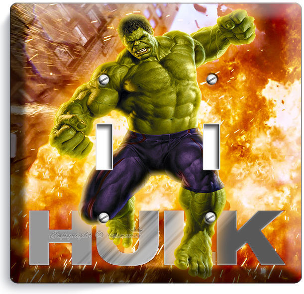 THE INCREDIBLE HULK DOUBLE LIGHT SWITCH WALL PLATE COVER BOYS BEDROOM ROOM DECOR