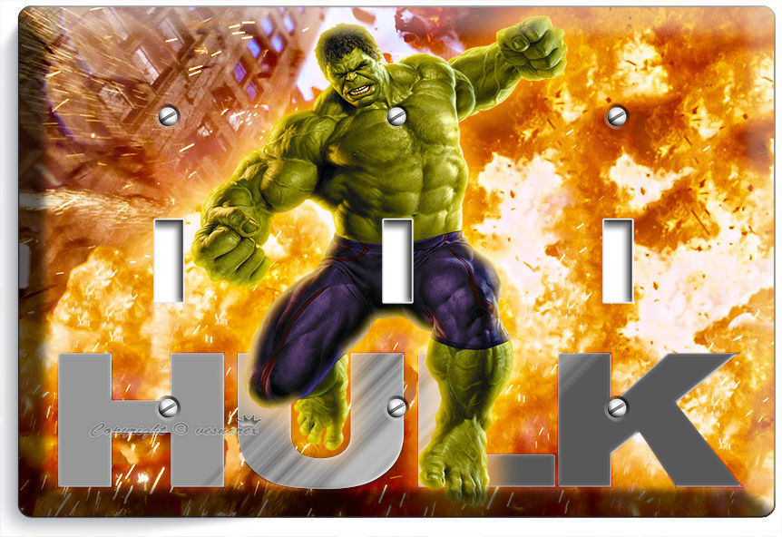 THE INCREDIBLE HULK TRIPLE LIGHT SWITCH WALL PLATE COVER BOYS BEDROOM ROOM DECOR