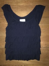 * Womens HOLLISTER solid dark navy blue ruffle top shirt size small - $14.85